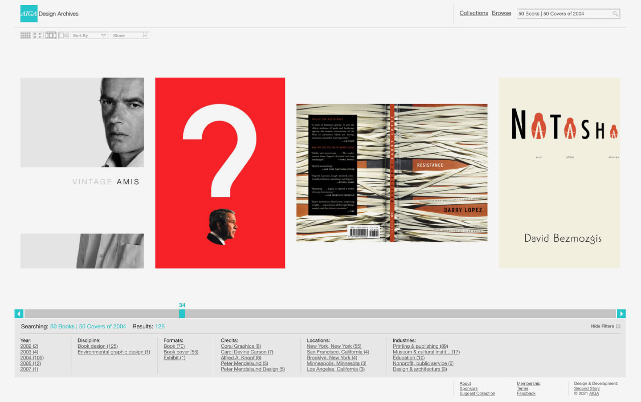 Screengrab from the AIGA Design Archives website showing a selection of book covers