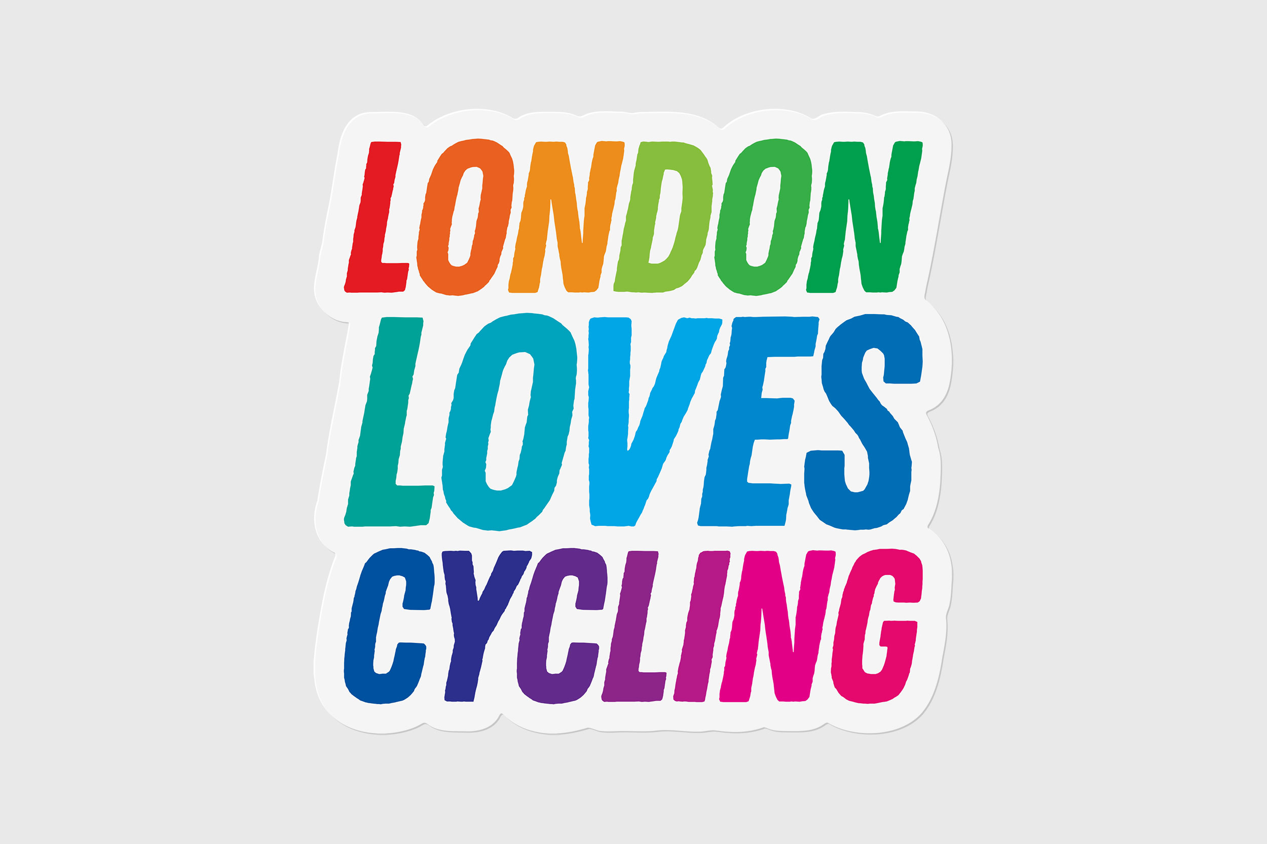 A bright bold and colourful logo for LCC which reads 'London loves cycling'.